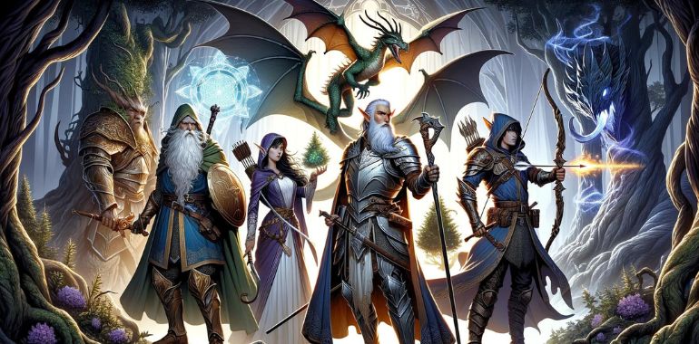 fantasy archetypes including a knight, wizard, elg and others